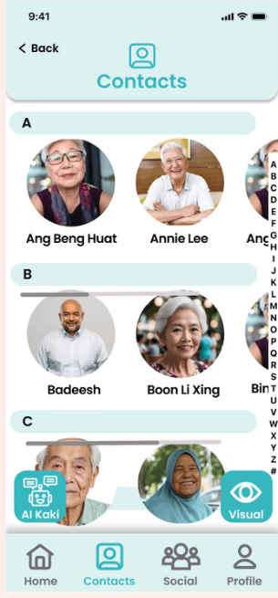Contacts screen before: a single contact list with no way to jump to Chats