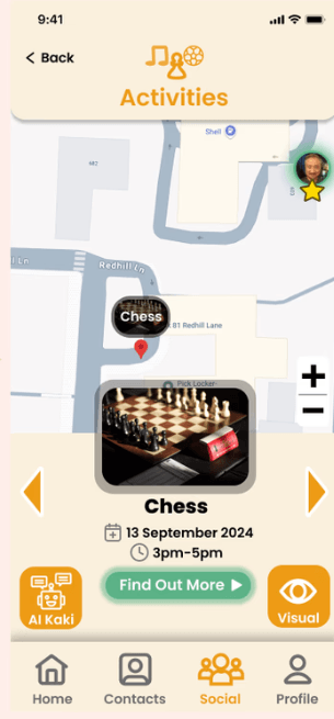 Activity screen after: a Find Out More button replaces Join