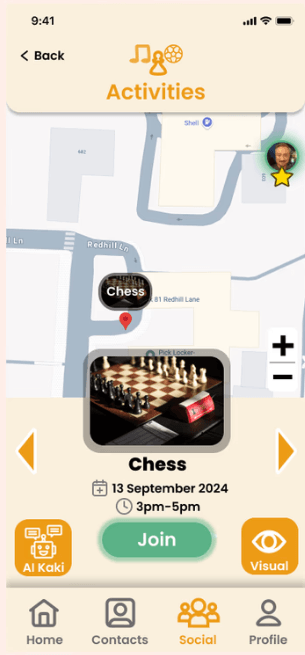 Activity screen before: a Join button with no way to see activity details first