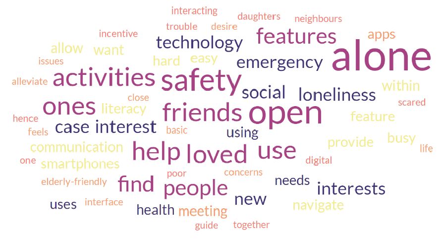 Word cloud of themes from elderly interview participants